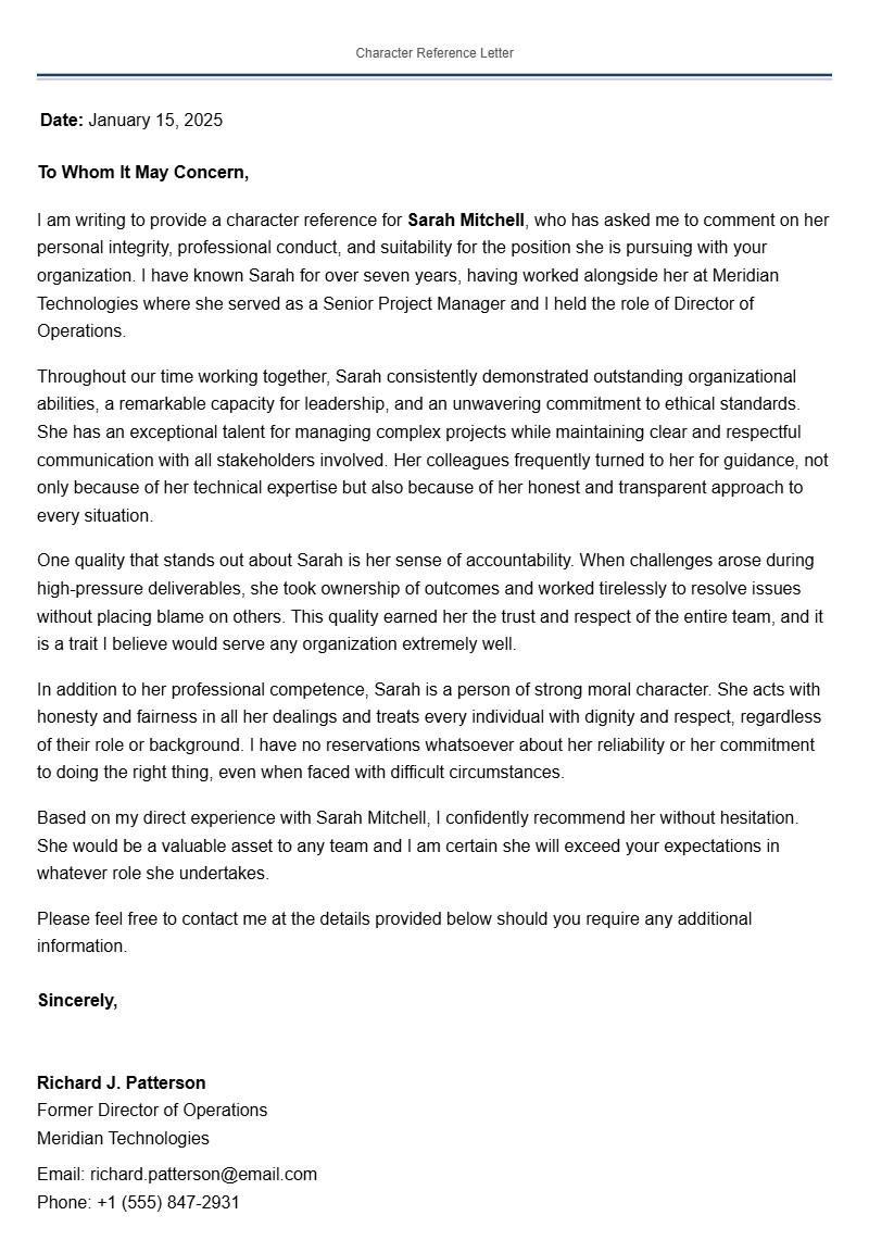Character Reference Letter Samples for Job Applications