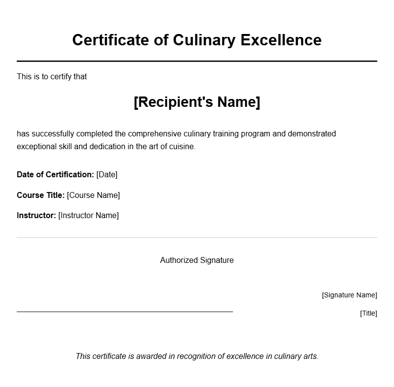 Elegant Chef Certificate Templates for Recognizing Culinary Excellence