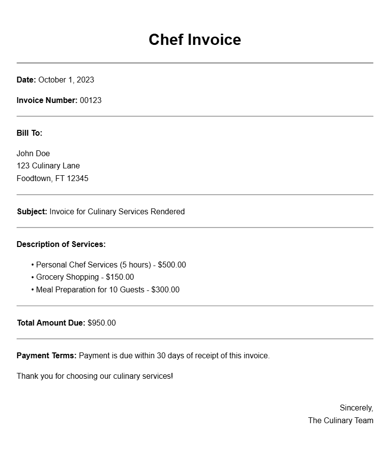 Essential Chef Invoice Templates for Your Culinary Business