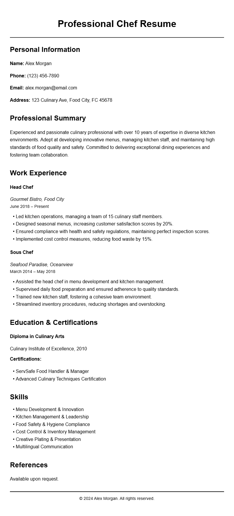 Best Chef Resume Templates for a Professional Look