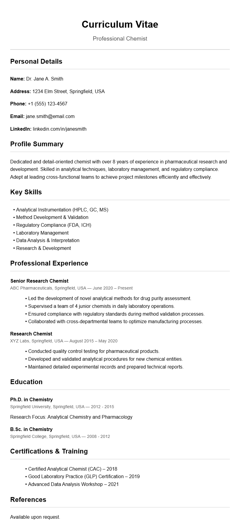 Chemist Resume Templates for a Professional Look