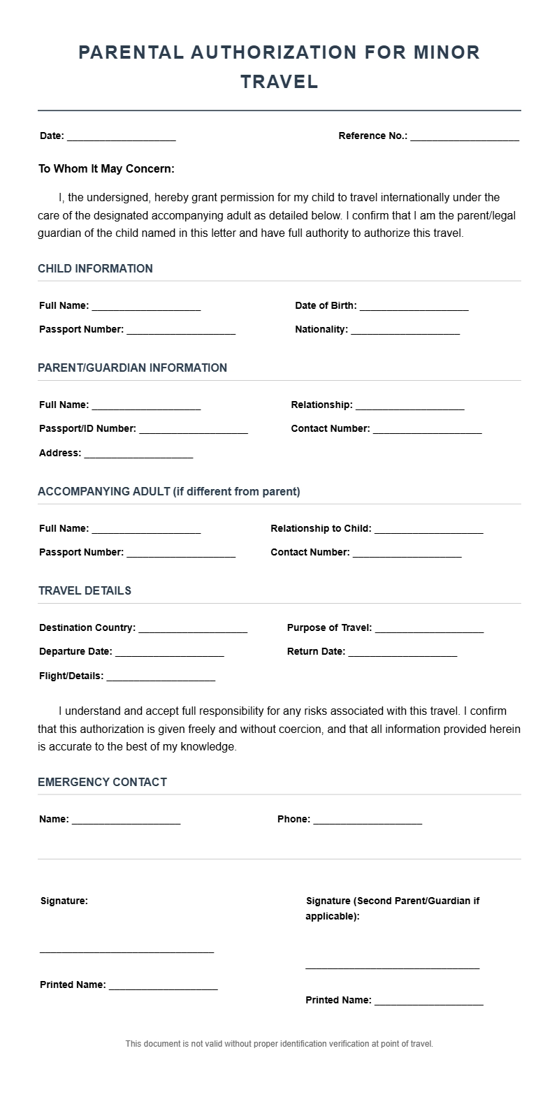 Free Child Travel Authorization Letter Templates