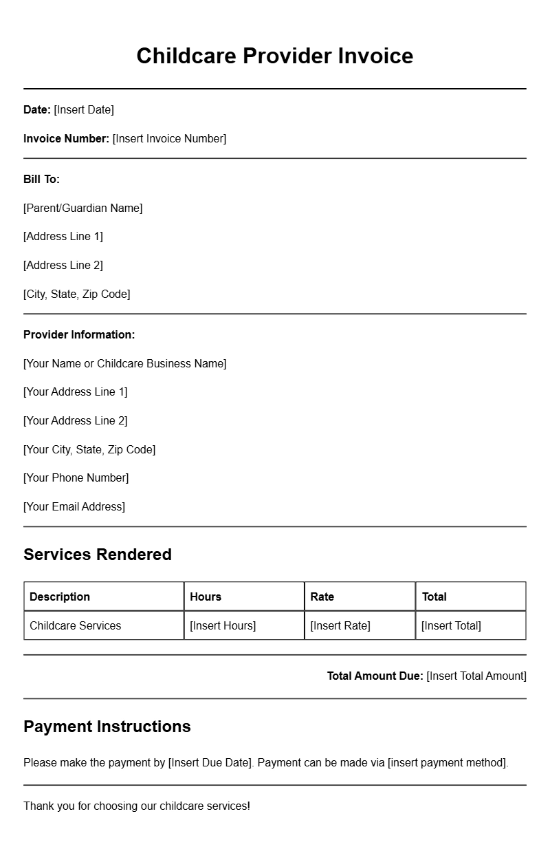 Childcare Provider Invoice Templates for Easy Billing