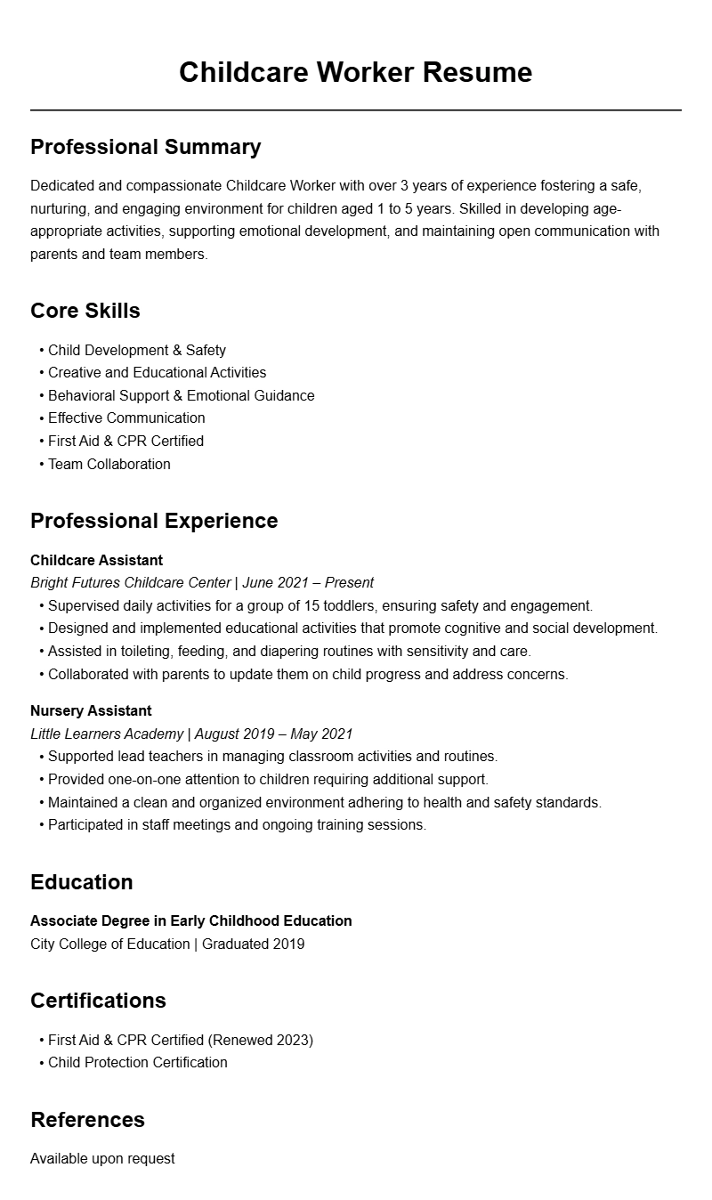 Childcare Worker Resume Samples to Showcase Your Skills