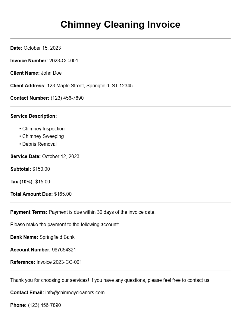 Chimney Cleaner Invoice Samples for Your Business Needs