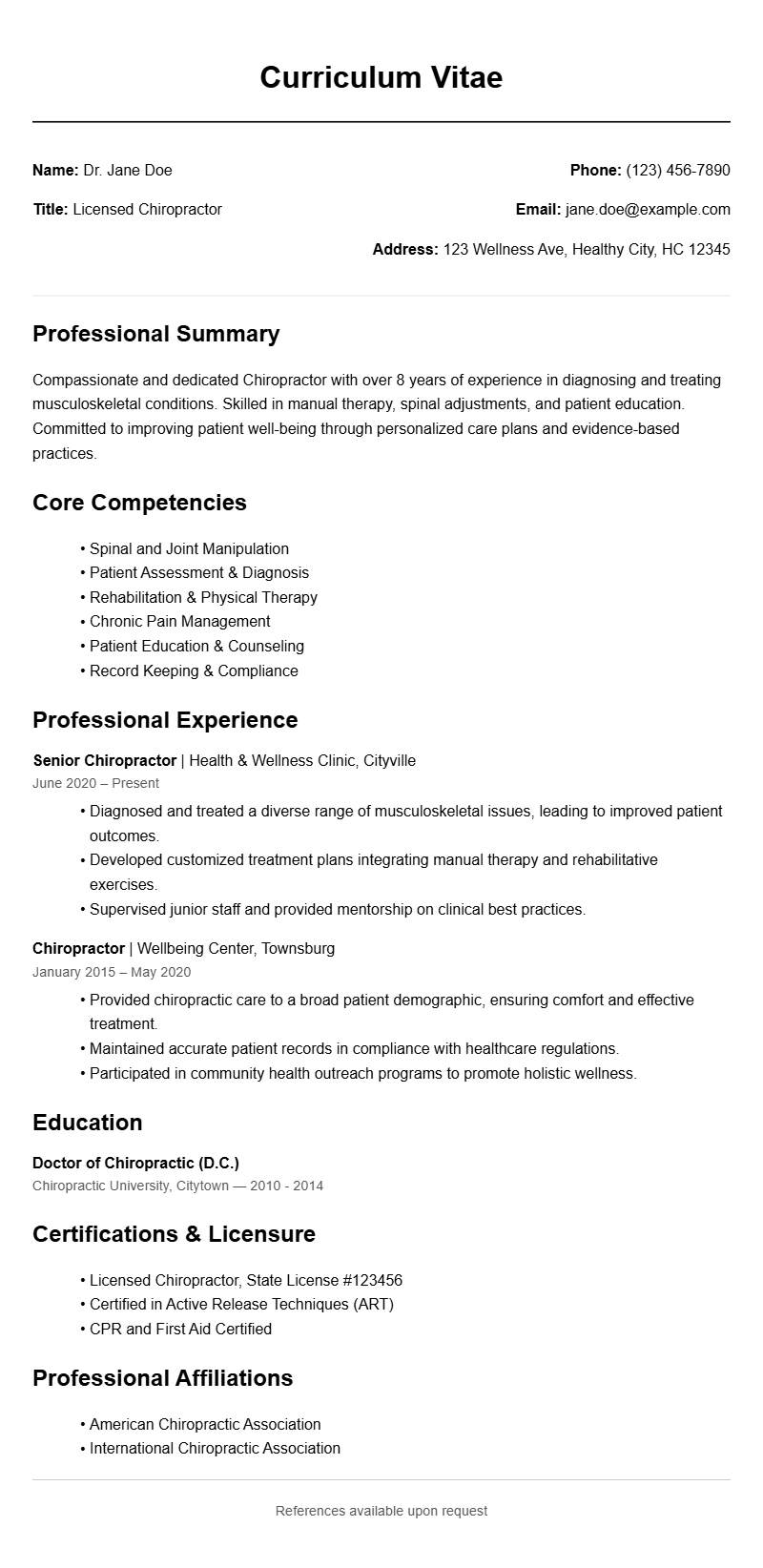 Chiropractor Resume Templates for a Professional Look