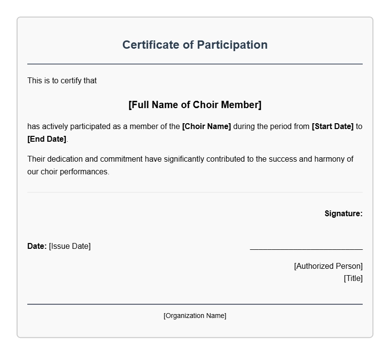 Sample Choir Member Certificates for Recognition and Appreciation