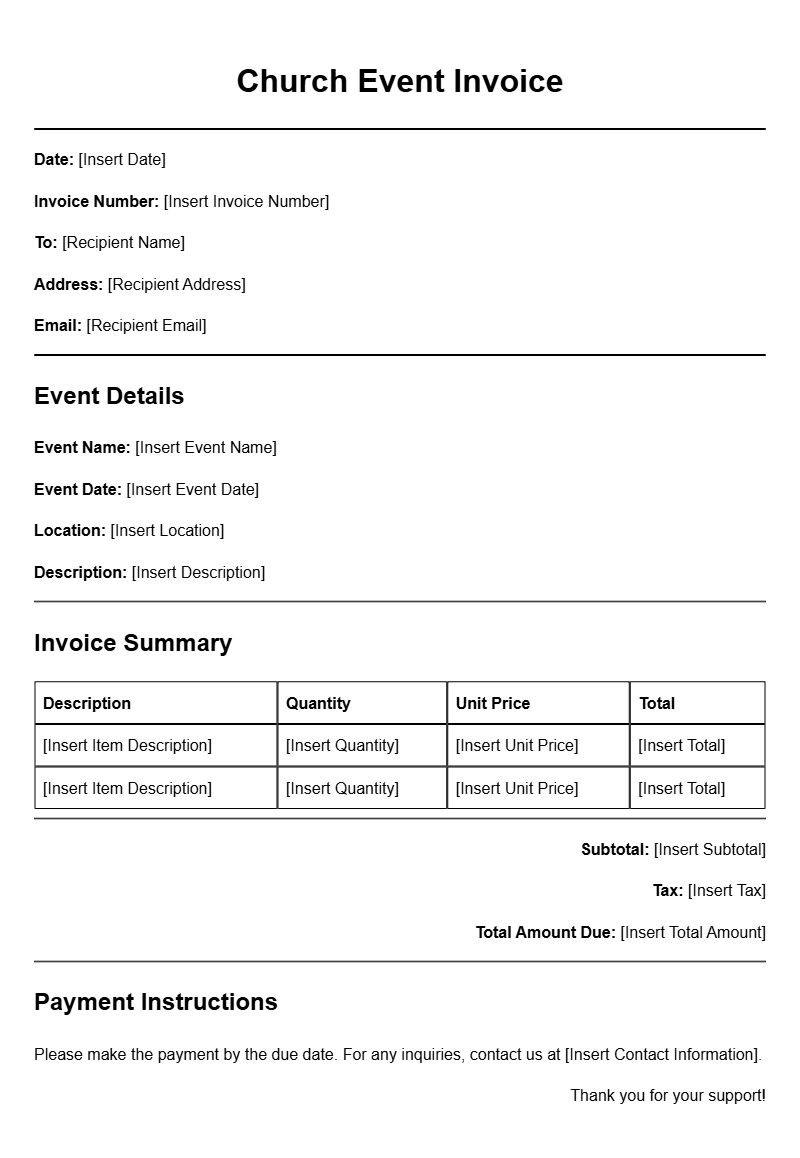 Church Event Invoice Templates for Easy Planning