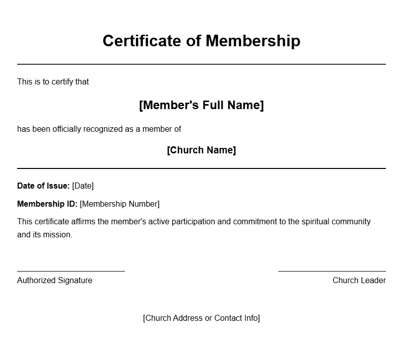 Church Member Certificate Samples for Recognition and Records