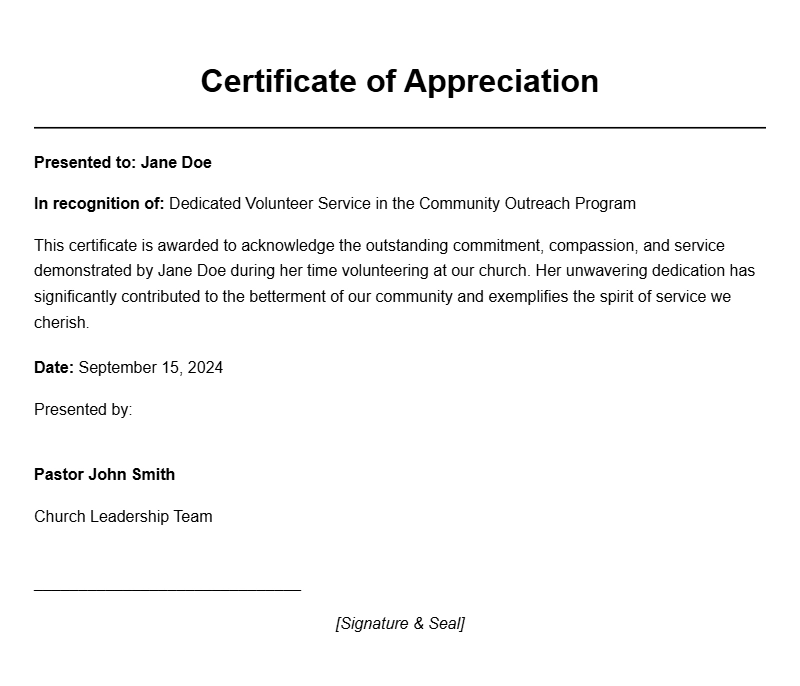 Church Volunteer Certificate Samples for Recognition and Inspiration