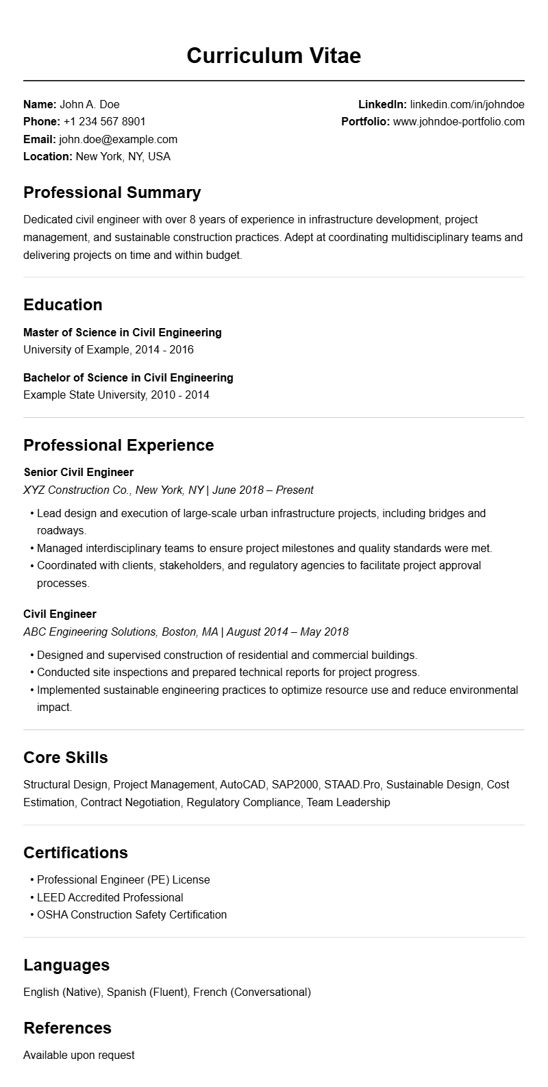 Professional Civil Engineer Resume Templates to Showcase Your Skills