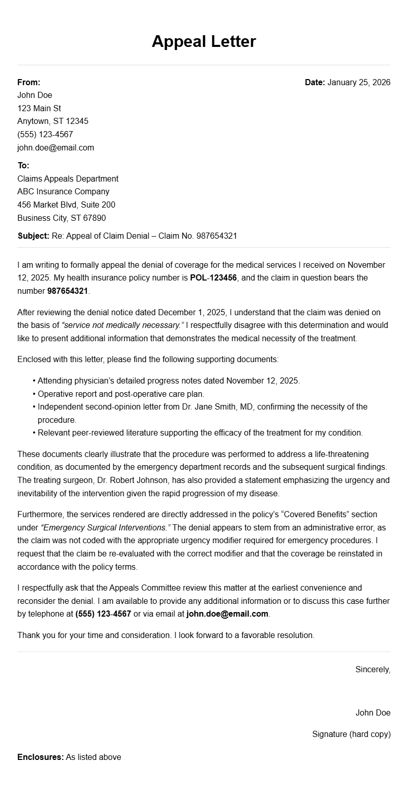 Samples of Claim Denial Appeal Letters
