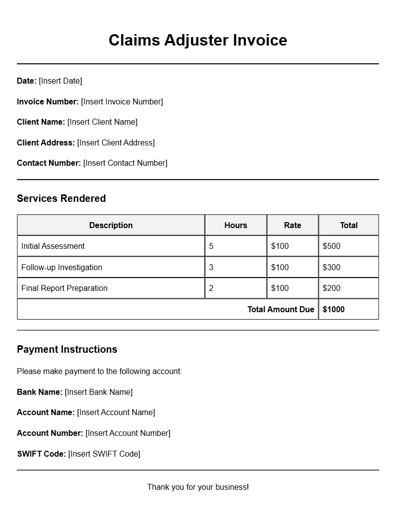 Claims Adjuster Invoice Templates for Efficient Billing Claims Adjuster Invoice Templates for Efficient Billing