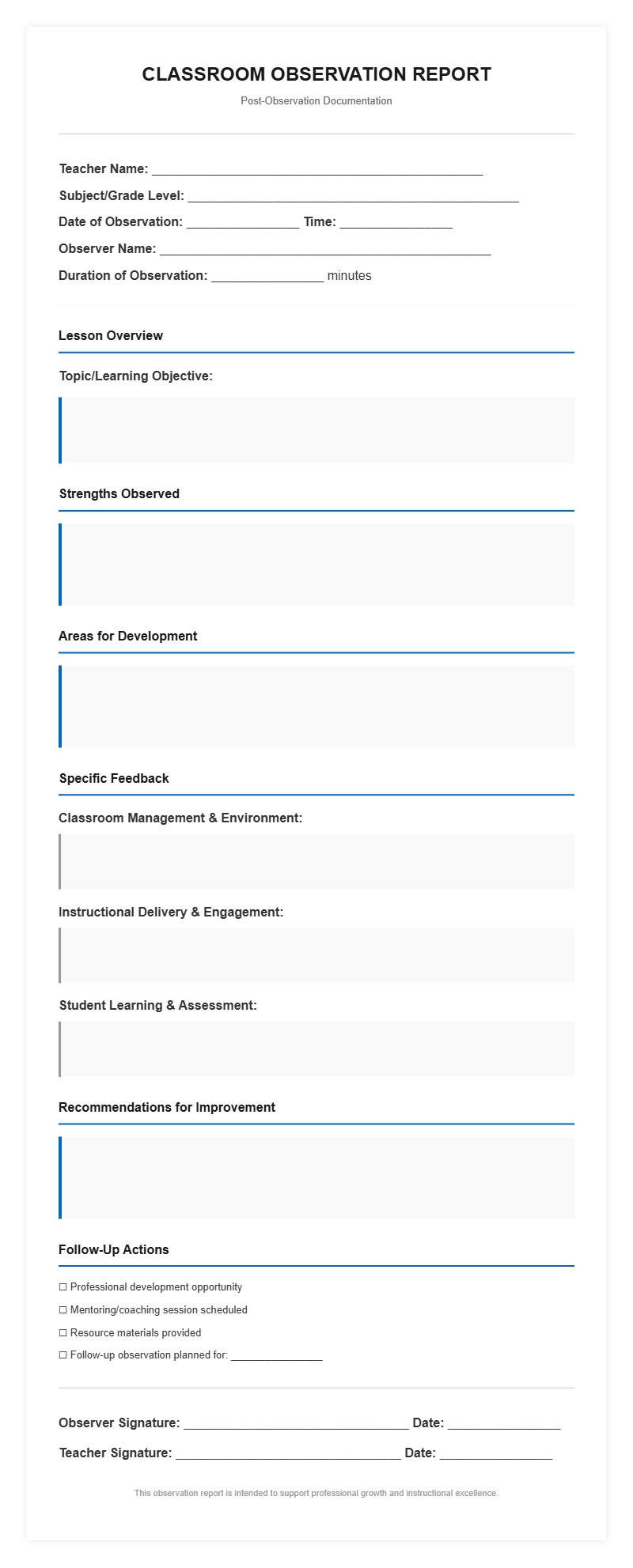 Classroom Observation Letter Templates