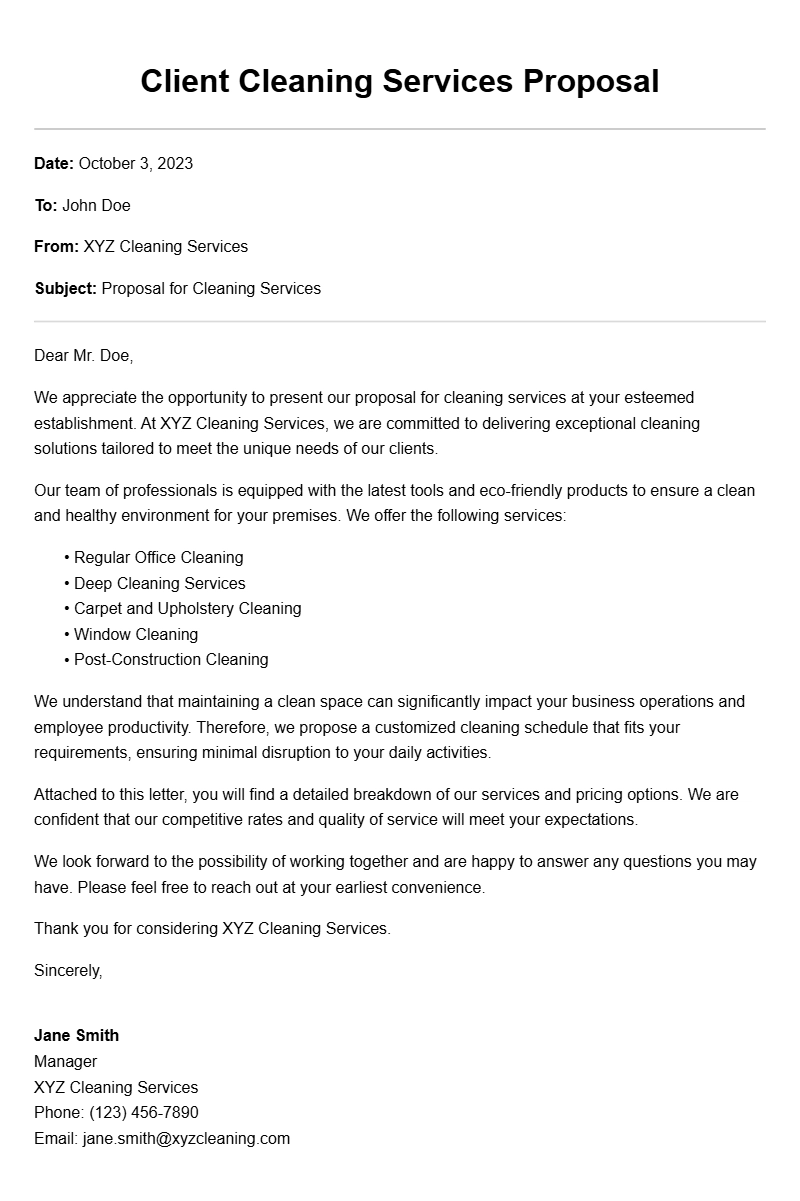 Professional Cleaner to Client Letter Samples