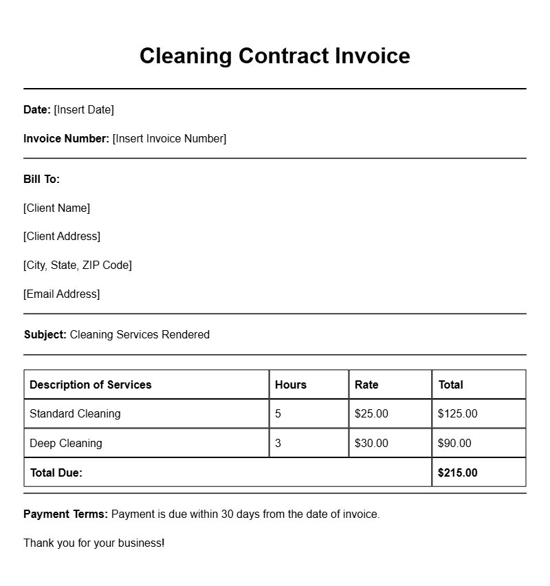 Cleaning Contract Invoice Templates for Easy Billing