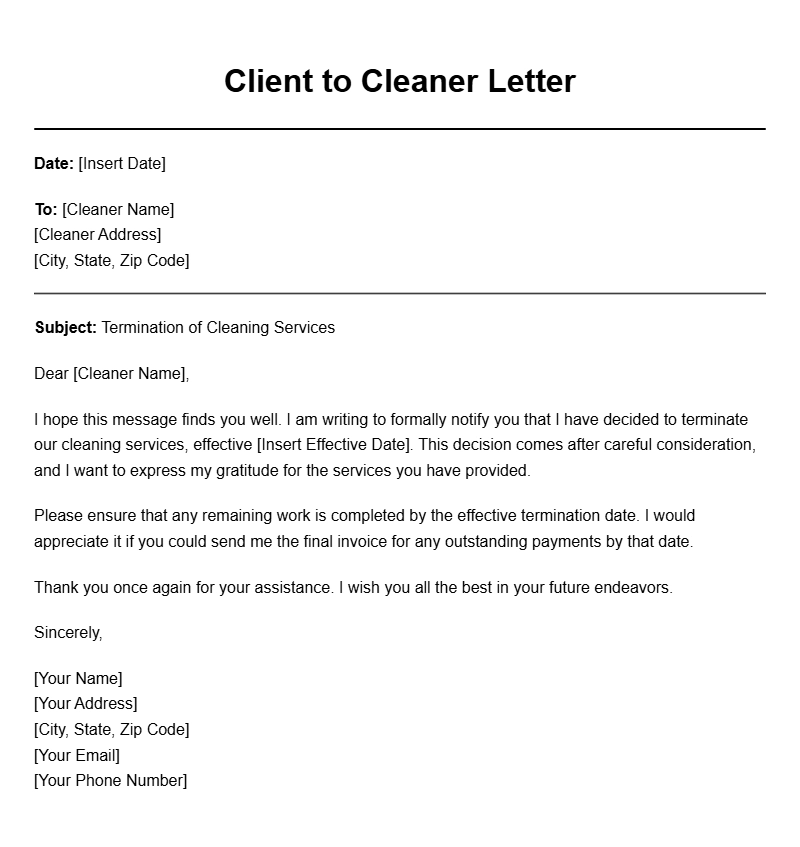 Client to Cleaner Letter Templates for Easy Communication