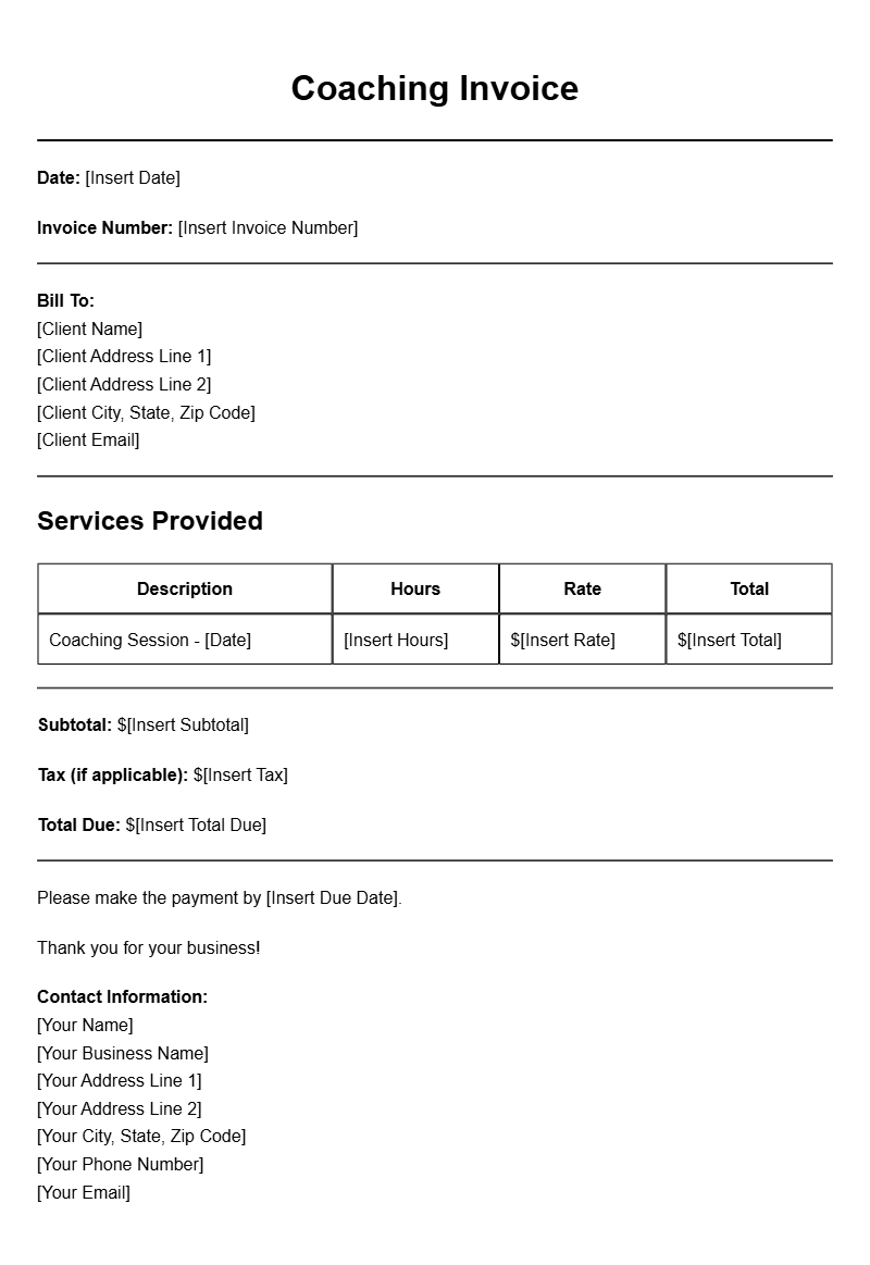 Essential Coach Invoice Templates for Your Business Needs