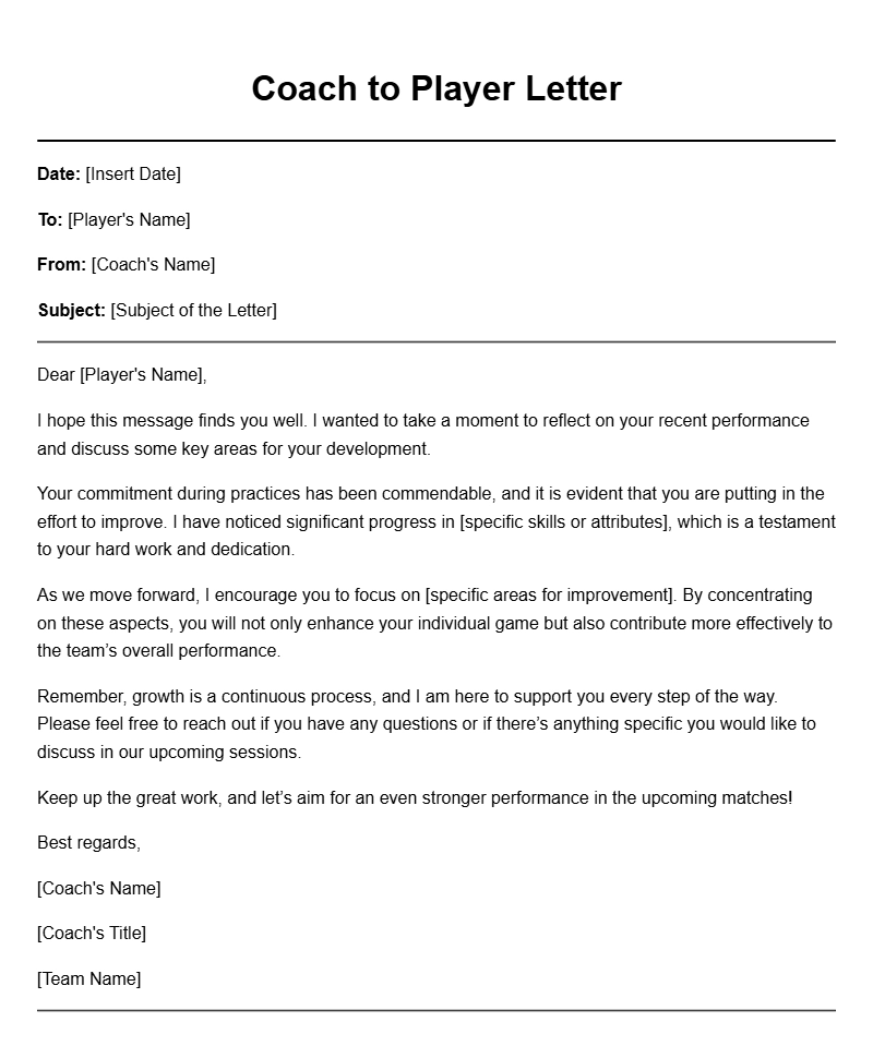Coach to Player Letter Templates for Effective Communication