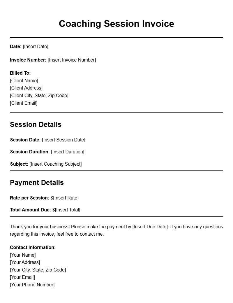 Coaching Session Invoice Templates for Your Business Needs