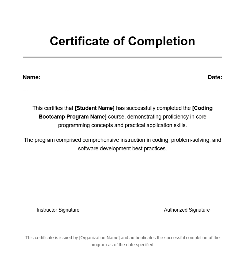 Certificate Templates for Coding Bootcamp Students