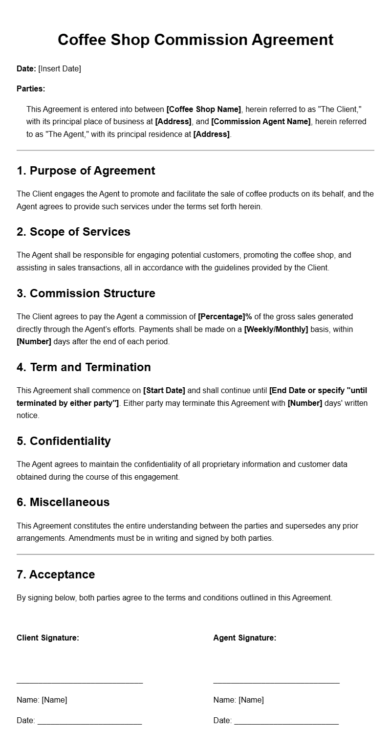 Coffee Shop Commission Agreement Templates for Smooth Business Deals