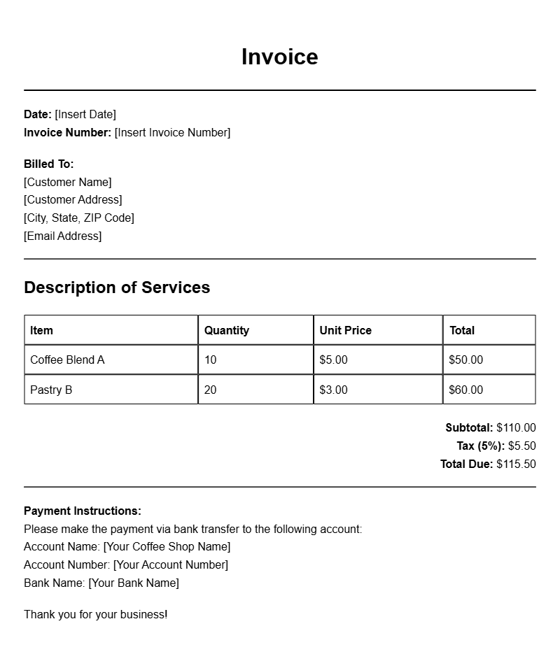 Essential Invoice Templates for Coffee Shop Owners