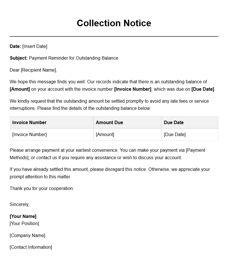 Collection Notice Letter Samples for Effective Debt Collection
