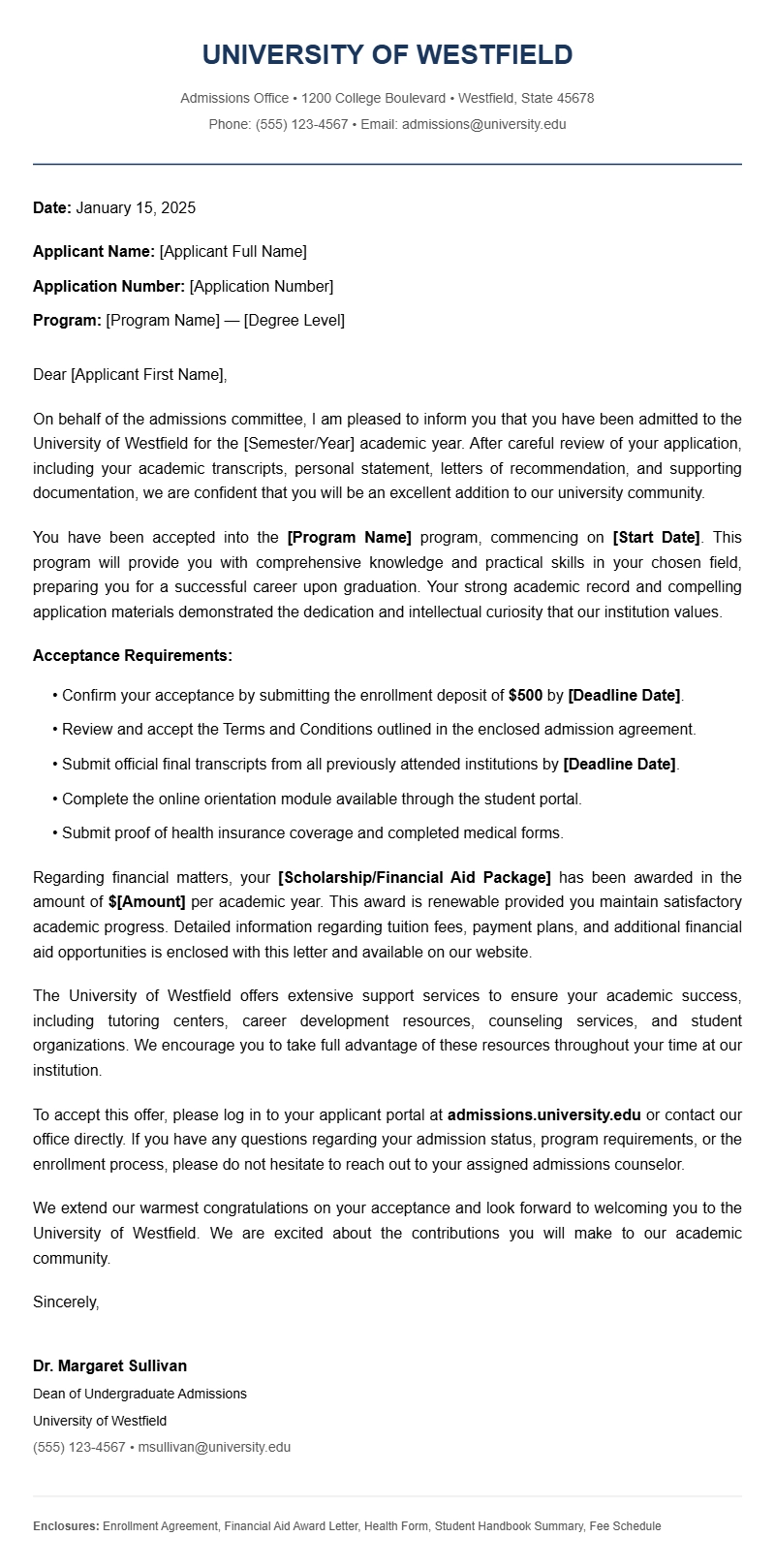 College Admission Letter Templates and Guidance