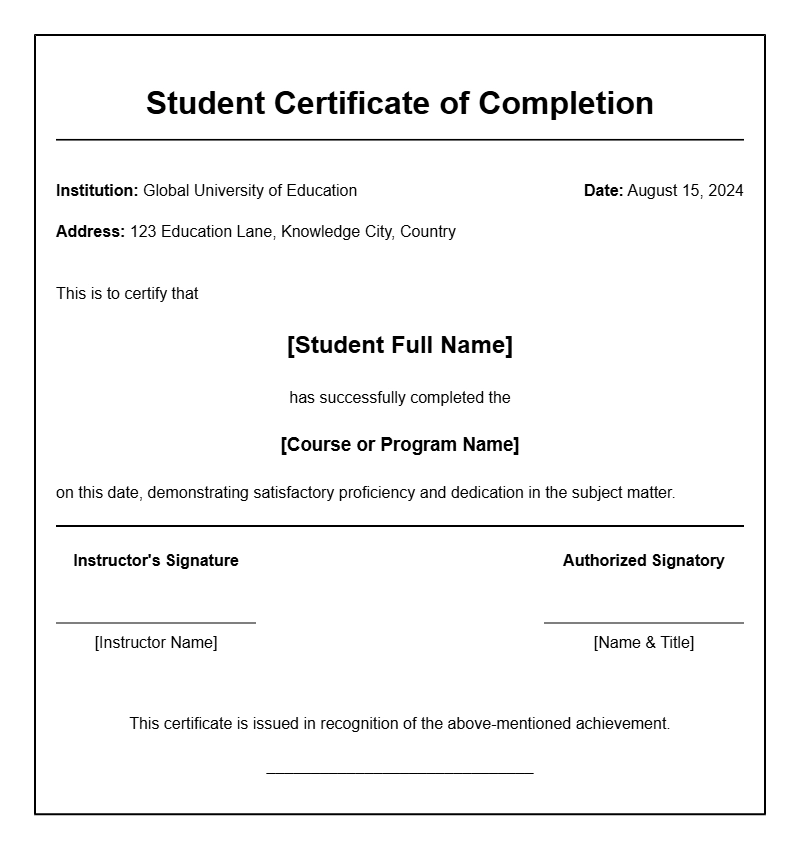 Official College Student Certificate Templates for Recognition