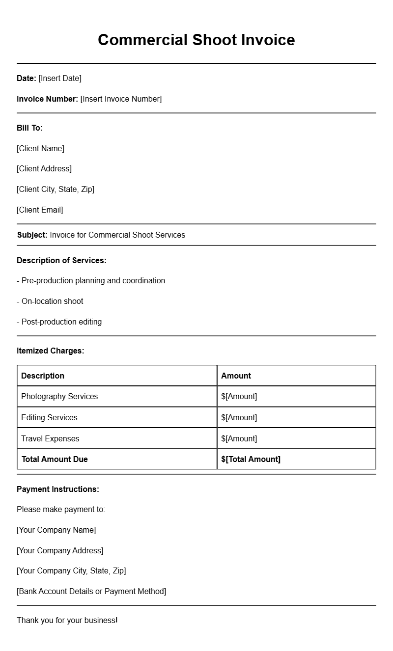 Commercial Shoot Invoice Templates for Easy Billing
