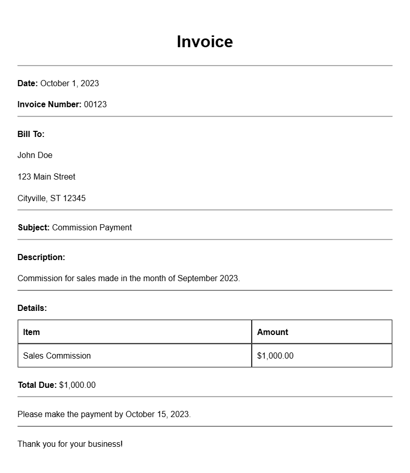 Commission-Based Invoice Samples for Your Business Needs