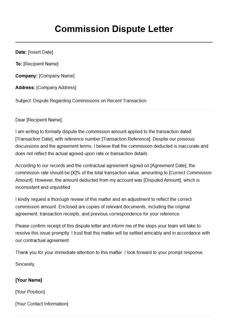 Effective Commission Dispute Letter Templates for Resolving Issues