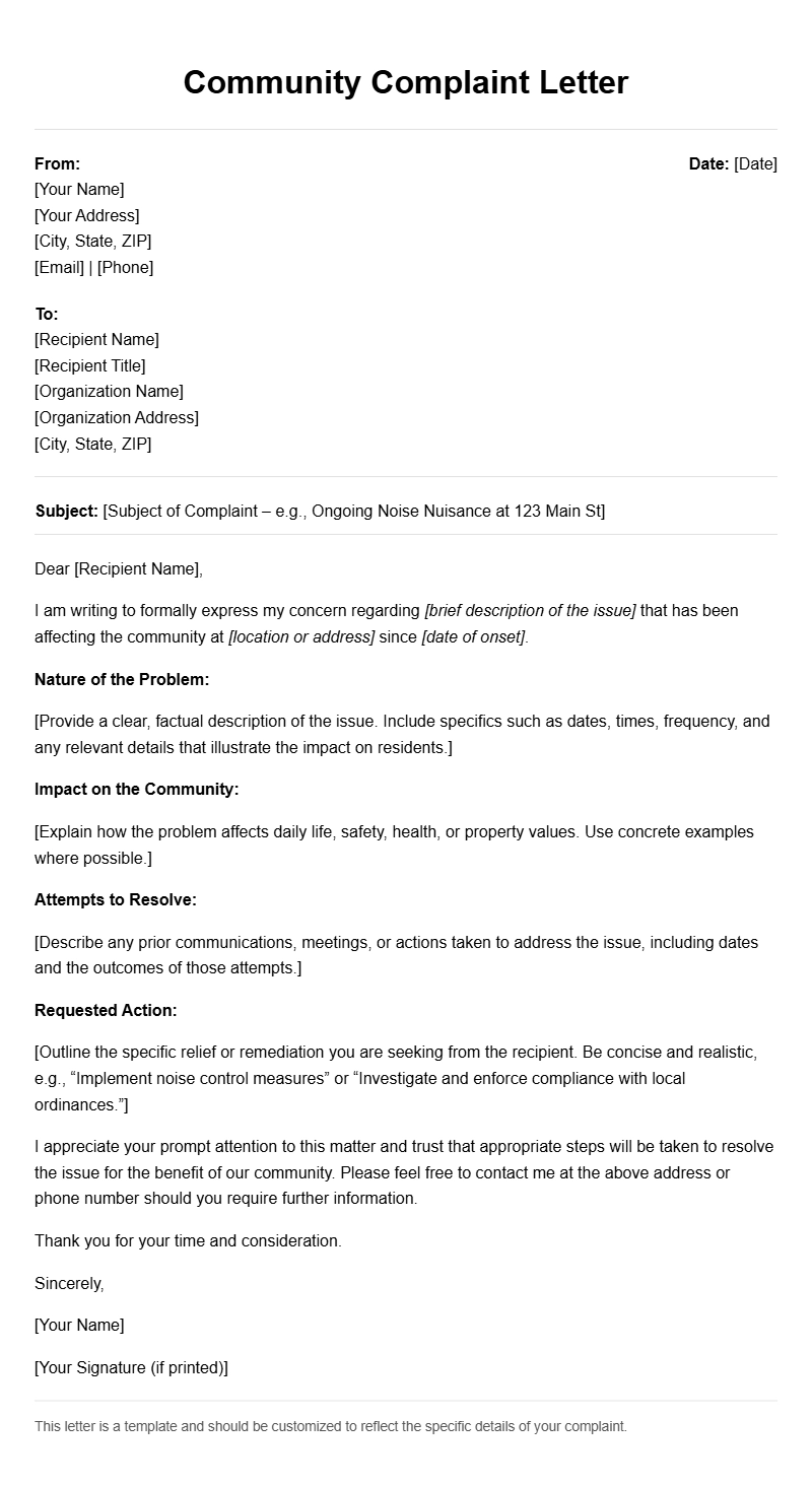 Community Complaint Letter Templates