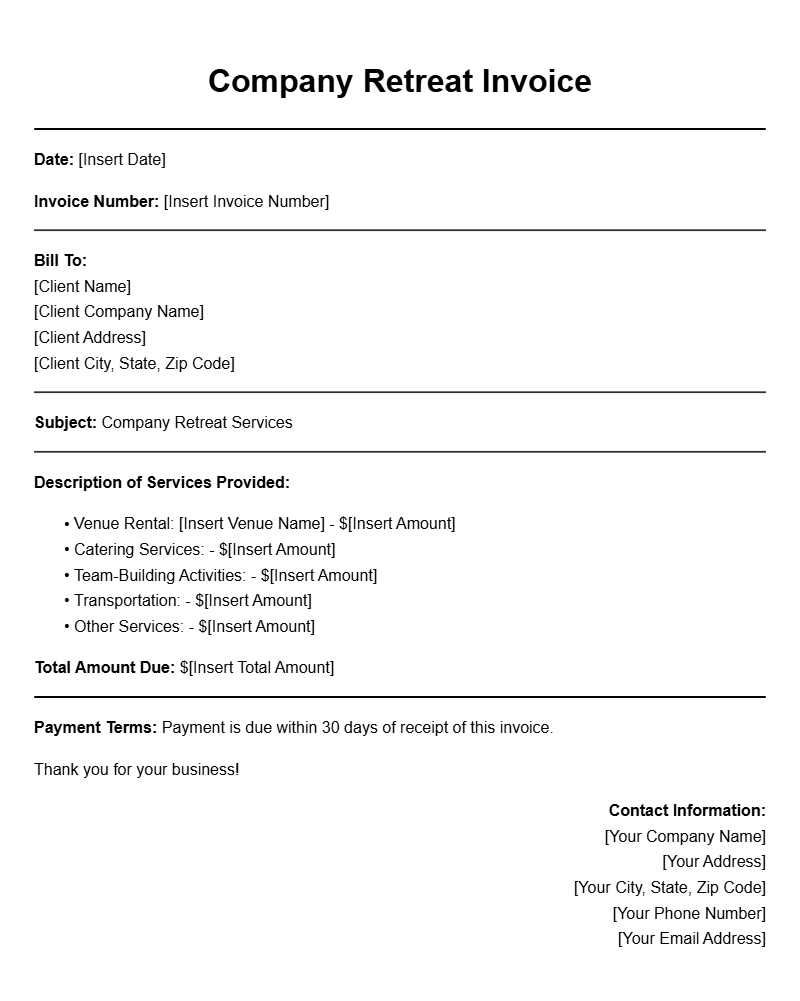 Company Retreat Invoice Templates for Easy Billing