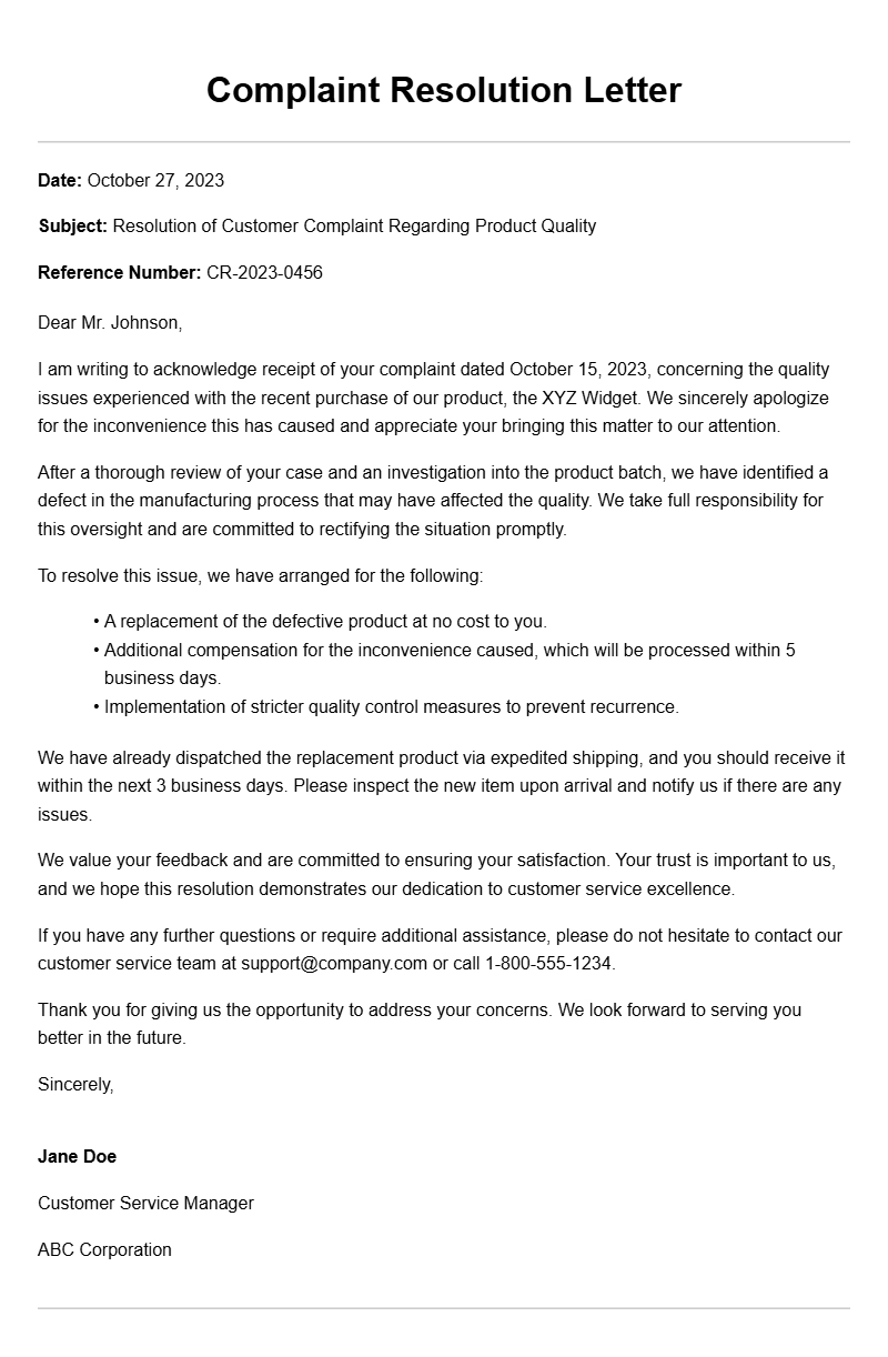 Effective Complaint Resolution Letter Samples for Customers