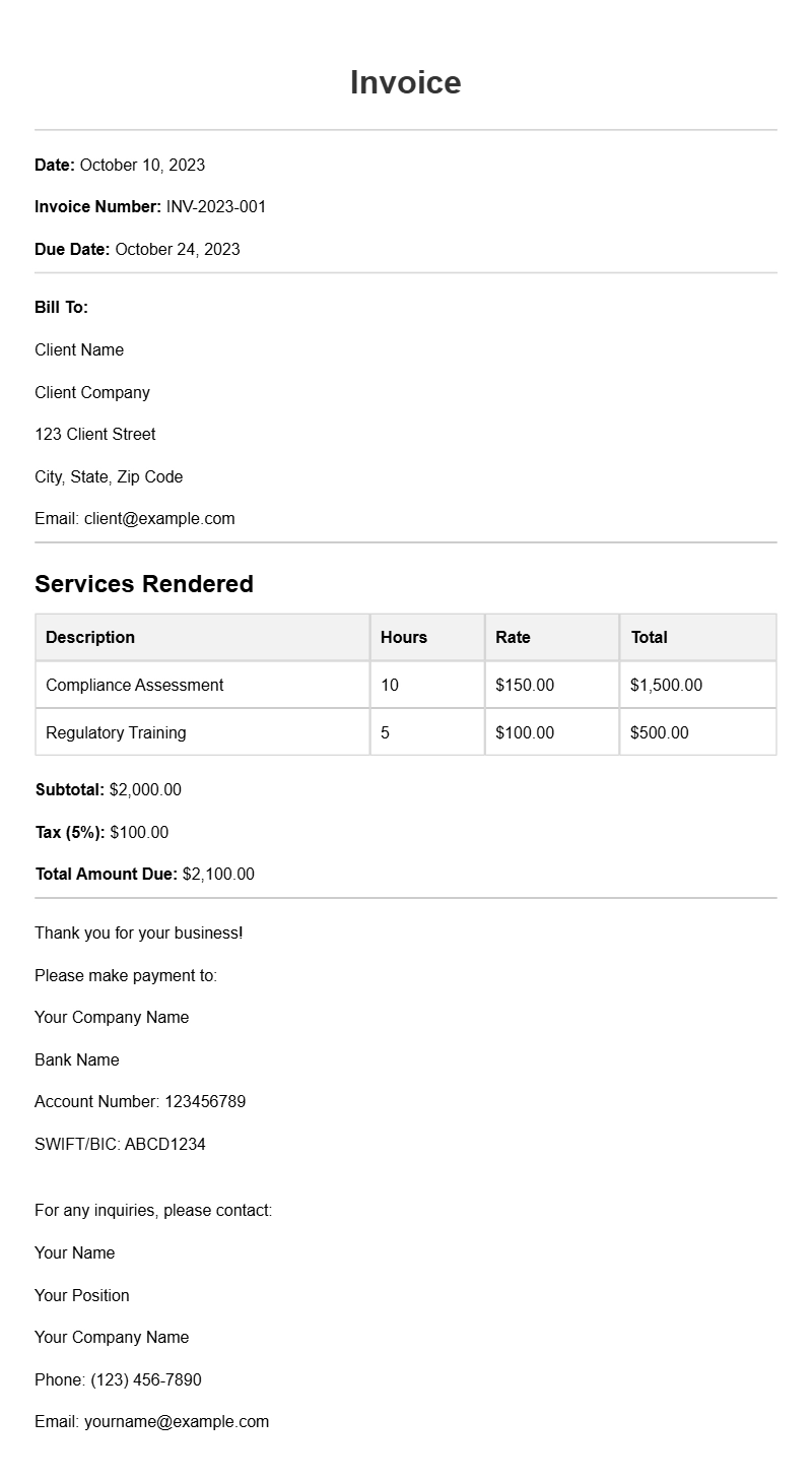 Effective Compliance Consultant Invoice Samples for Your Business