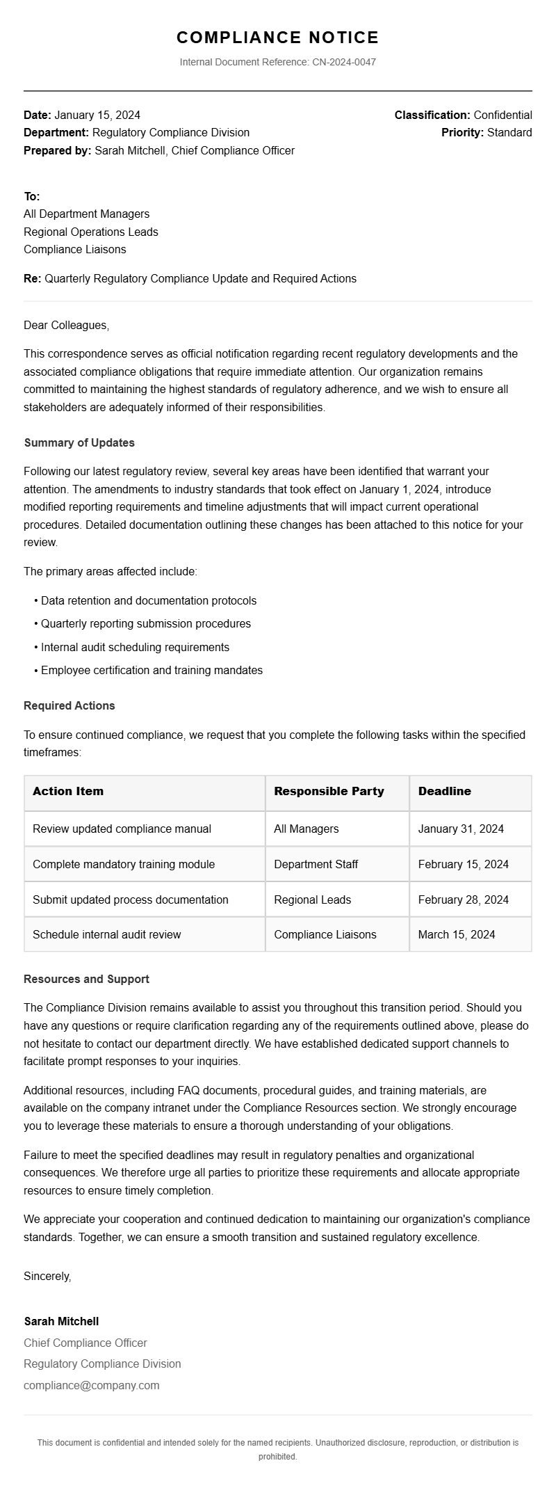 Compliance Notice Letter Templates
