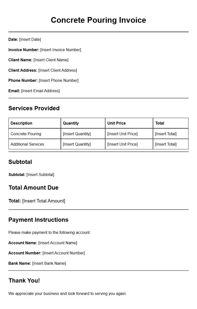 Concrete Pouring Invoice Templates for Easy Billing