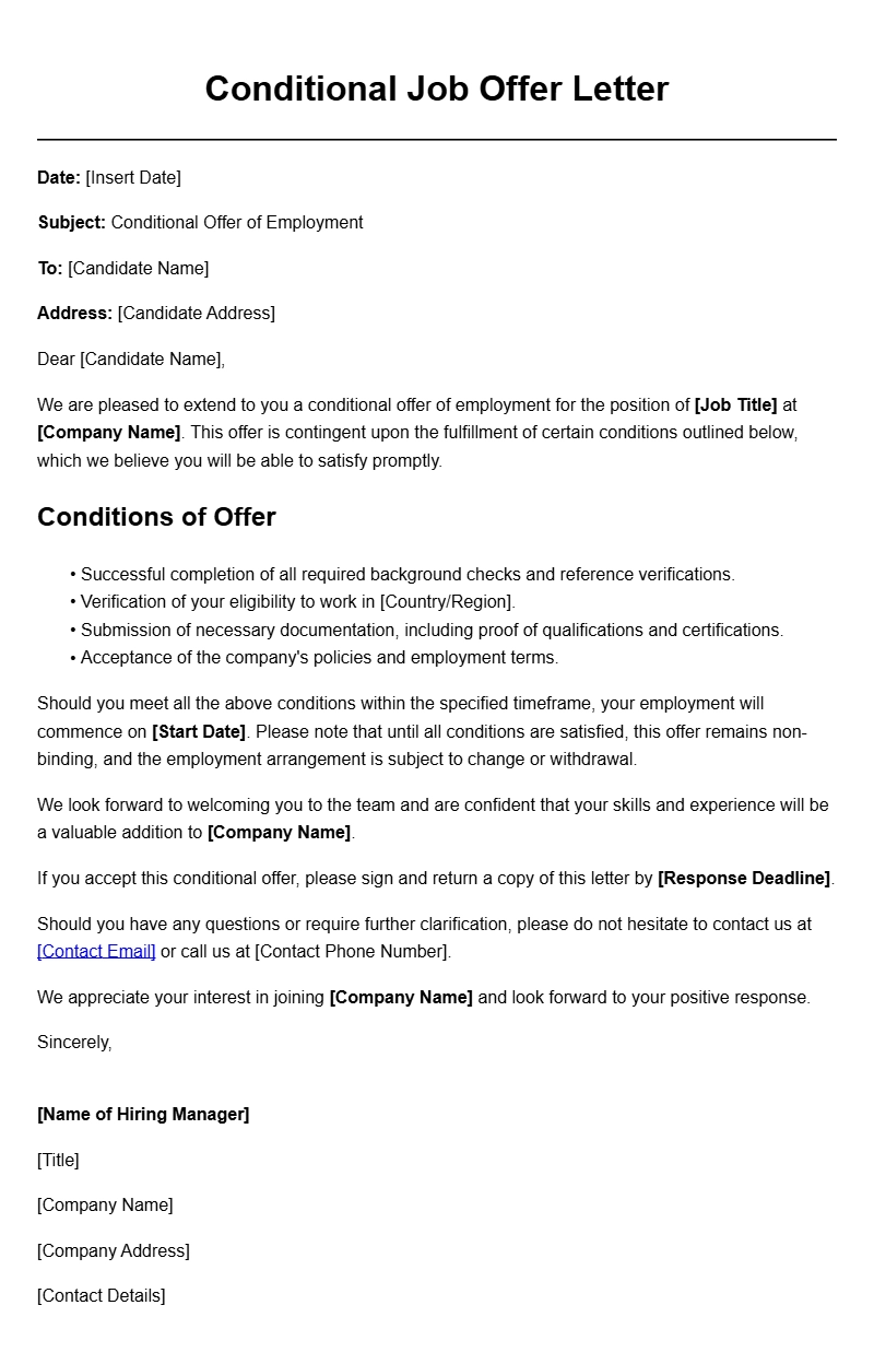 Sample Conditional Job Offer Letter Templates