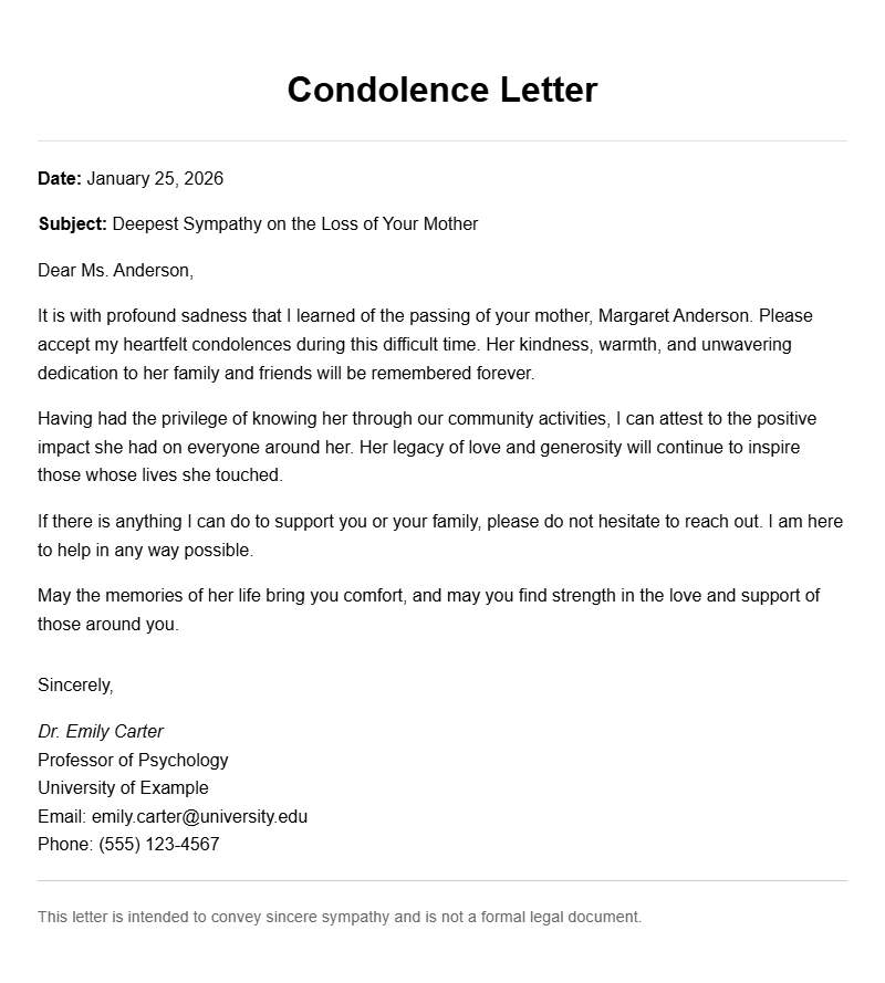 Condolence Letter Samples and Examples