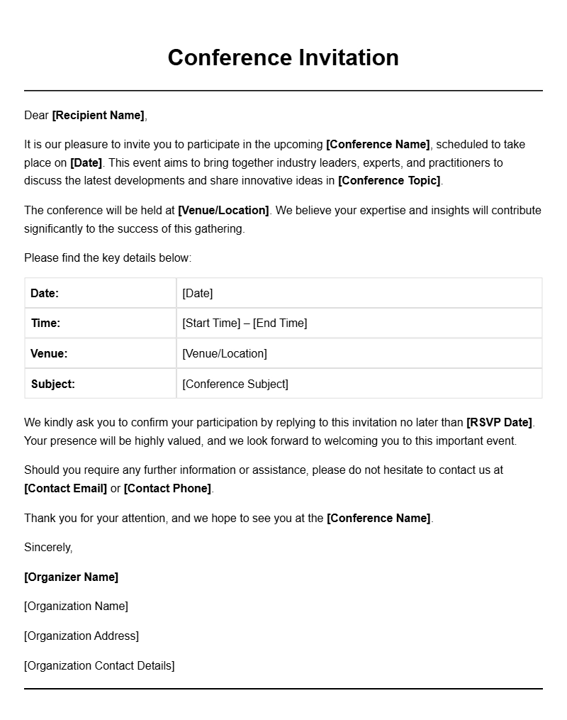 Professional Conference Invitation Letter Templates