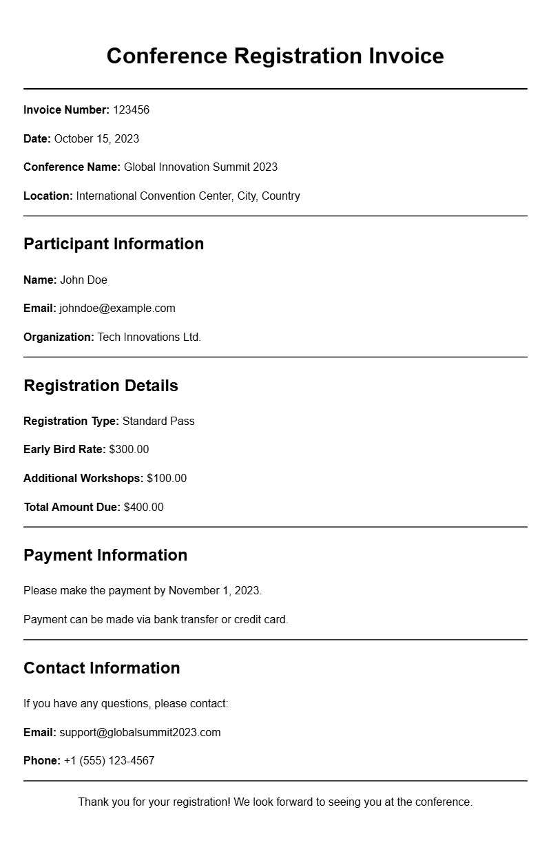 Conference Registration Invoice Samples for Easy Reference