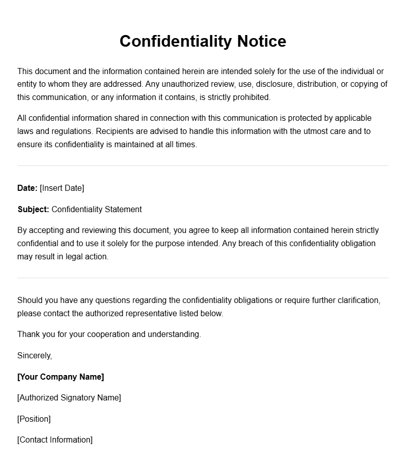 Confidentiality Notice Letter Samples for Professional Use