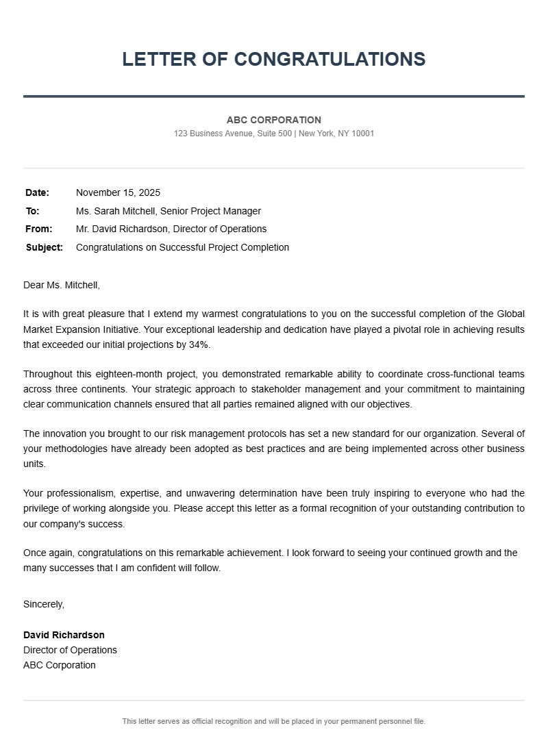 Congratulations Letter Examples