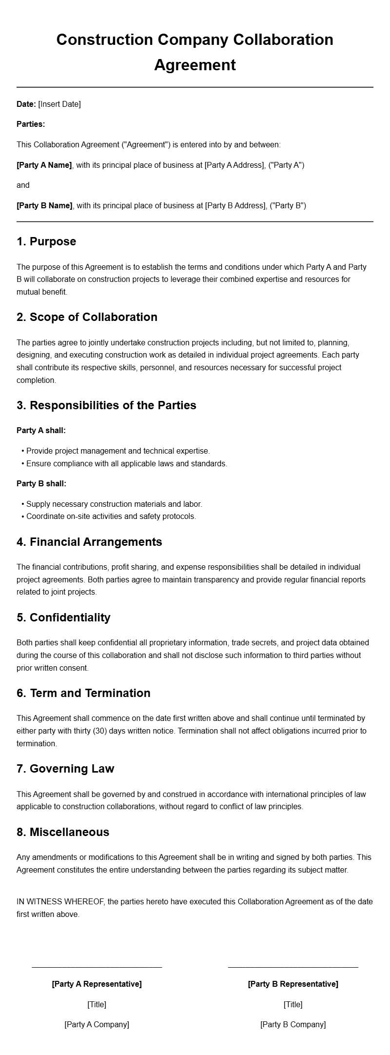 Construction Company Collaboration Agreement Templates