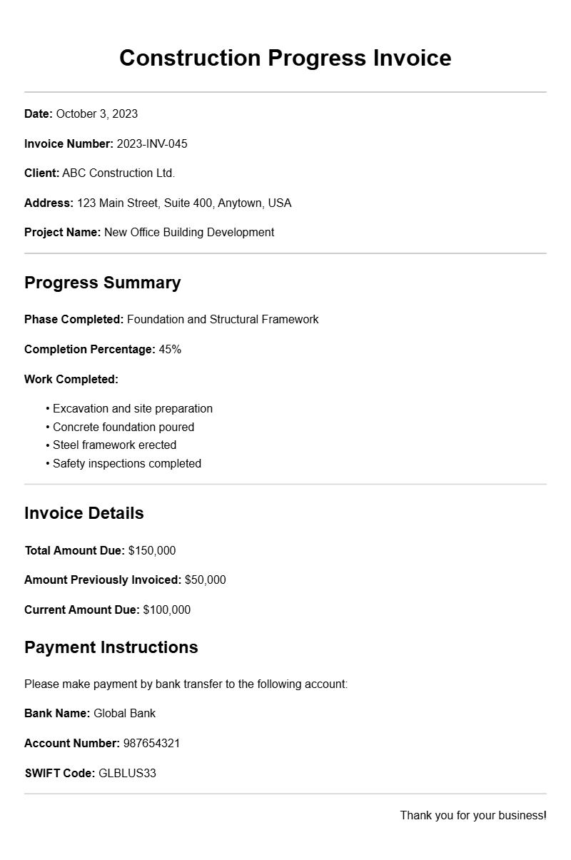 Construction Progress Invoice Samples for Effective Billing