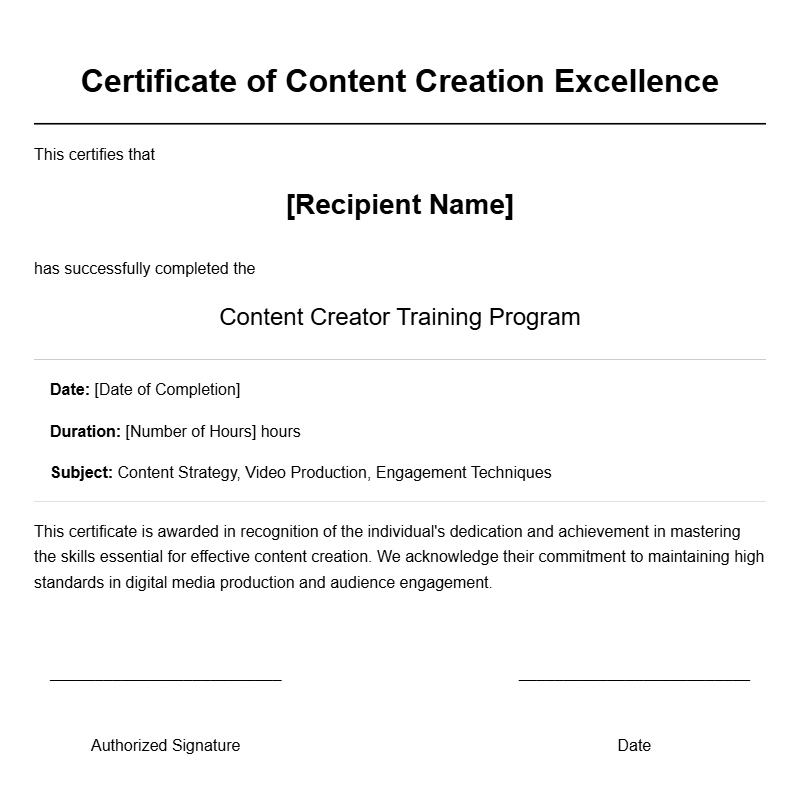 Professional Content Creator Certificate Templates for Recognition