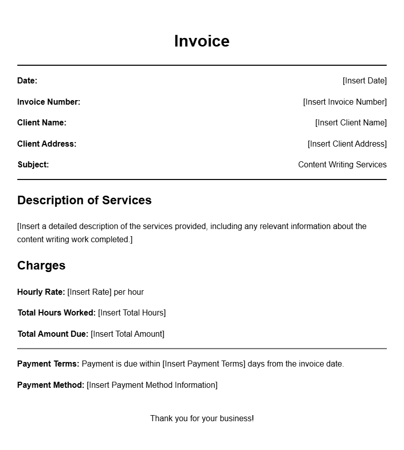 Content Writing Invoice Templates for Freelancers