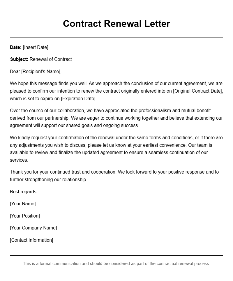 Professional Contract Renewal Letter Templates for Various Agreements